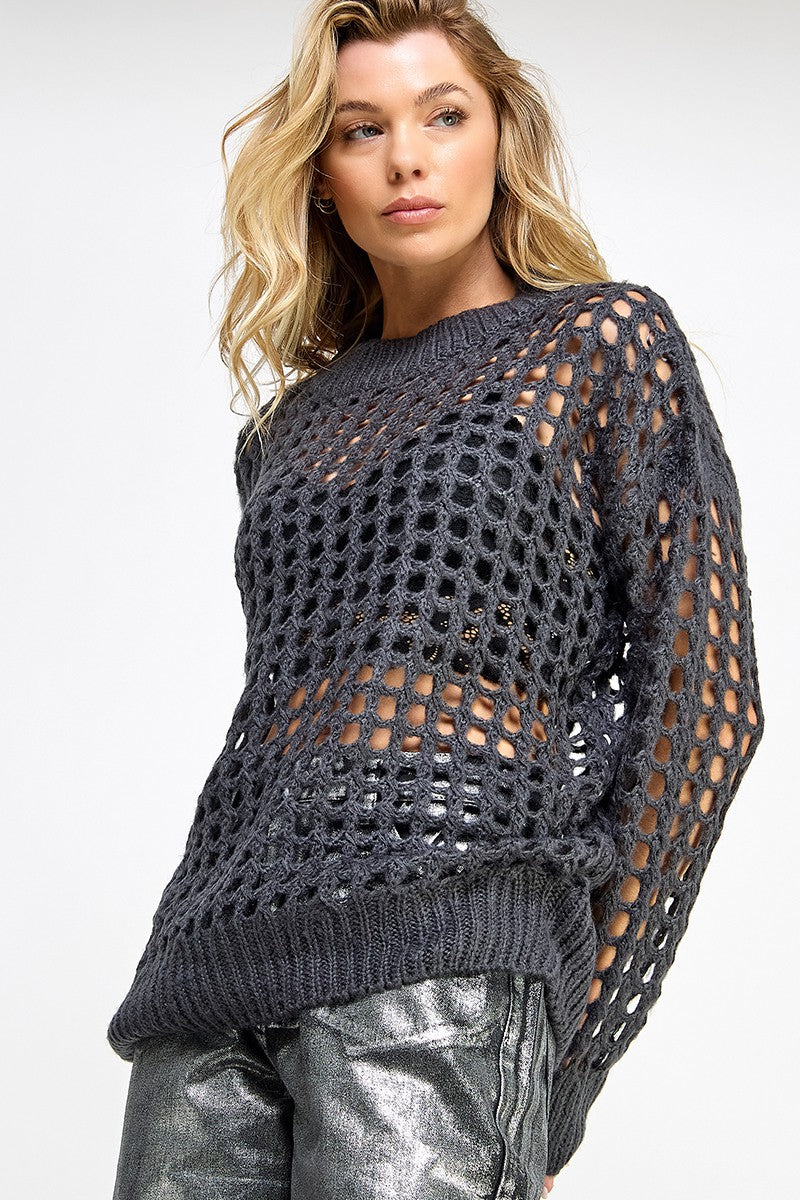 Charcoal Crochet Sweater