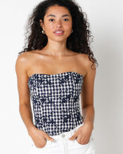 Load image into Gallery viewer, Navy Gingham Strapless Top
