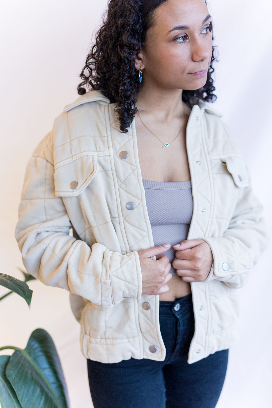 Freely Oversized Quilted Shacket (Taupe)