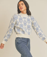 Load image into Gallery viewer, Flower Pattern Sweater (Baby Blue)
