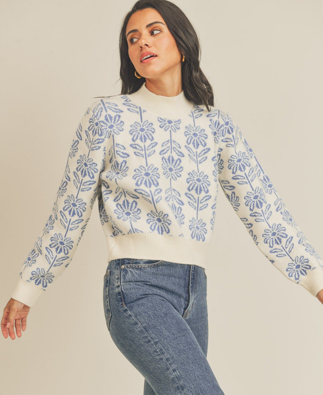 Flower Pattern Sweater (Baby Blue)