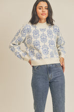 Load image into Gallery viewer, Flower Pattern Sweater (Baby Blue)
