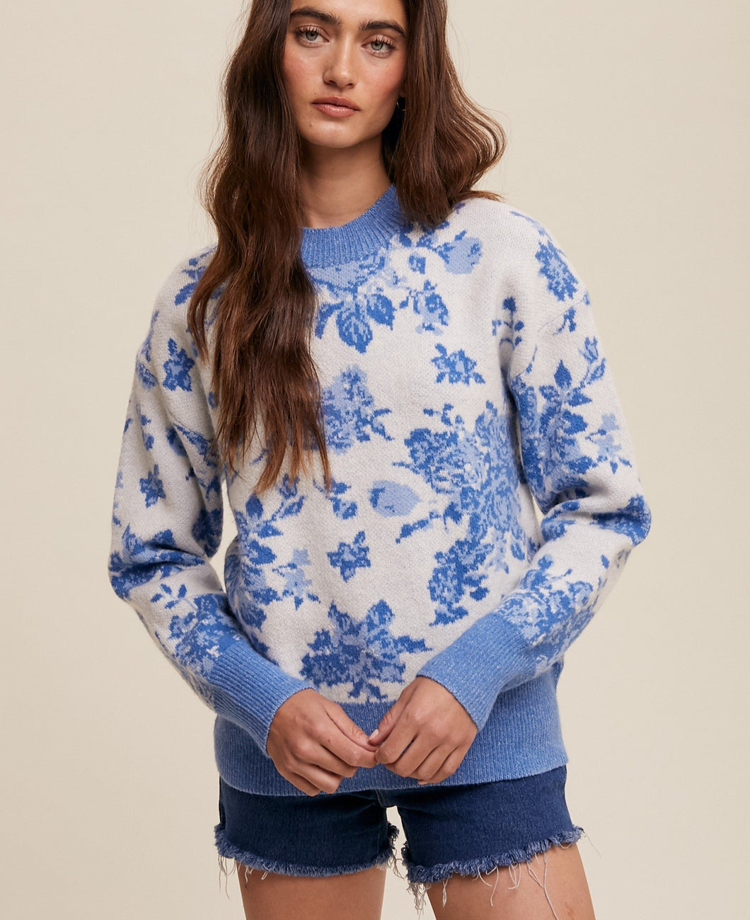 Blue Flower Garden Sweater