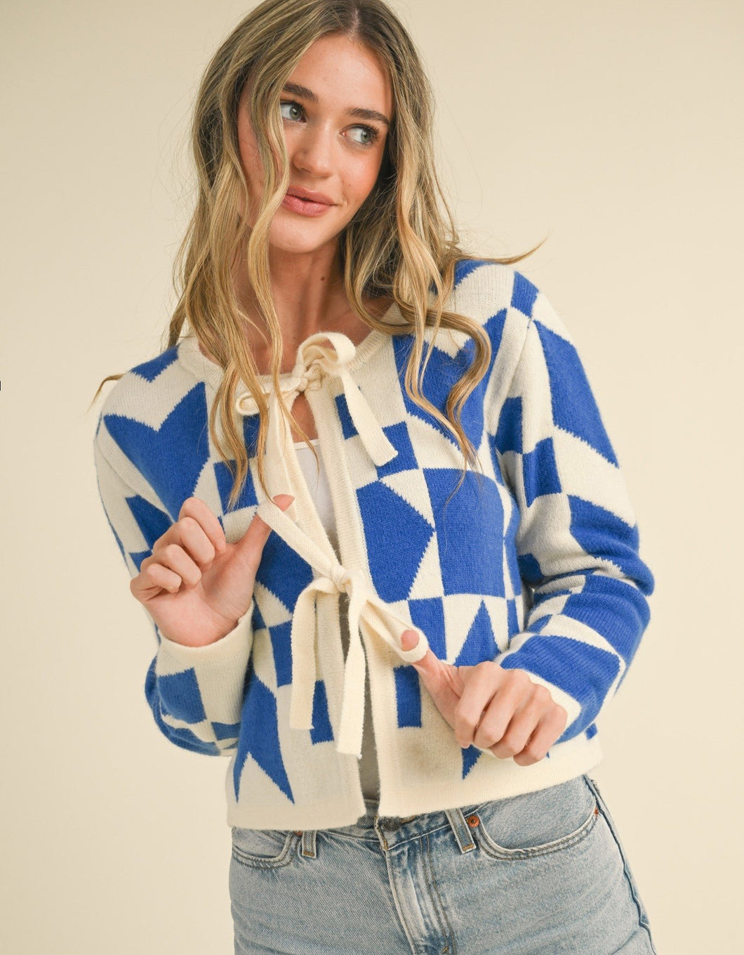 Geo Tie Cardigan (Blue)