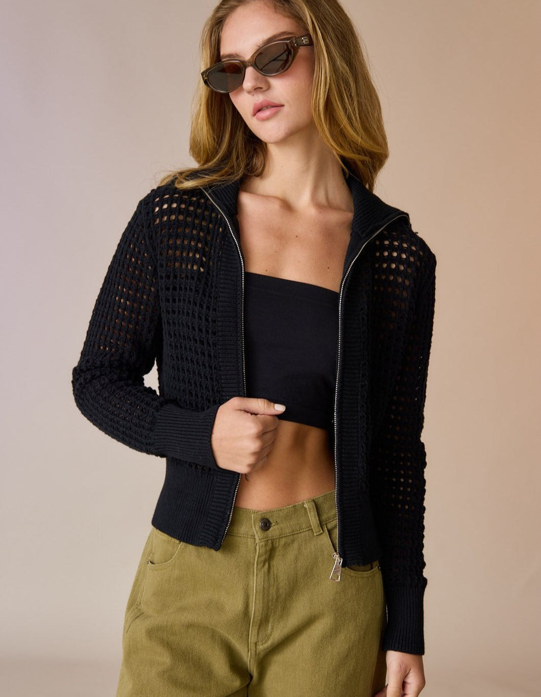 Mila Crochet Zip Cardigan