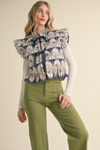Load image into Gallery viewer, Quilted Flutter Sleeve Floral Vest (Navy)
