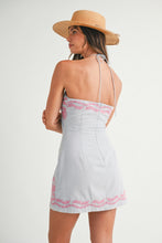 Load image into Gallery viewer, Embroidered Halter Mini Dress (Blue)
