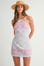 Load image into Gallery viewer, Embroidered Halter Mini Dress (Blue)
