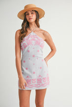 Load image into Gallery viewer, Embroidered Halter Mini Dress (Blue)
