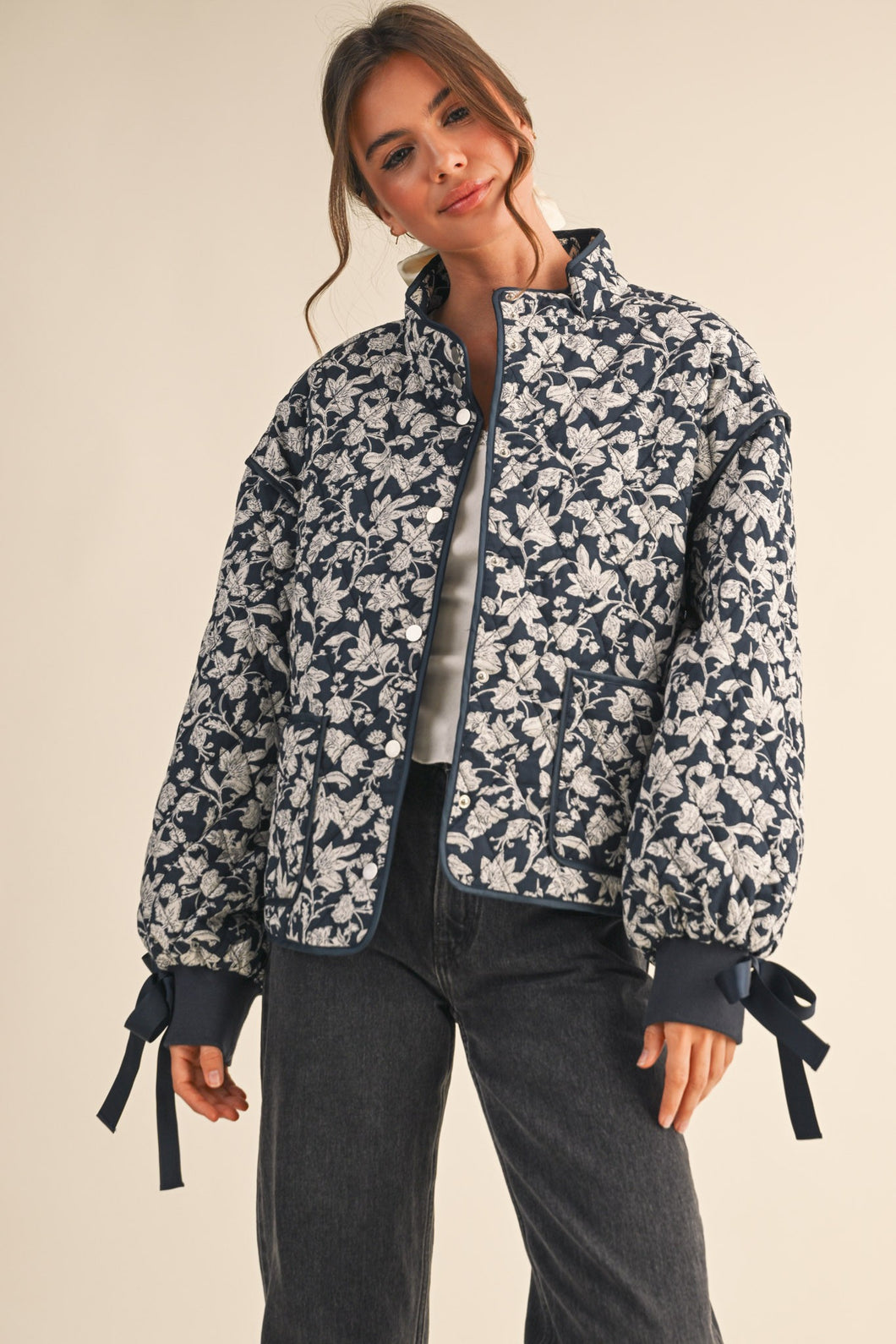Floral Quilted Jacket (Navy)