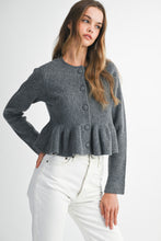 Load image into Gallery viewer, Charcoal Peplum Cardigan
