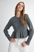 Load image into Gallery viewer, Charcoal Peplum Cardigan

