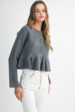 Load image into Gallery viewer, Charcoal Peplum Cardigan
