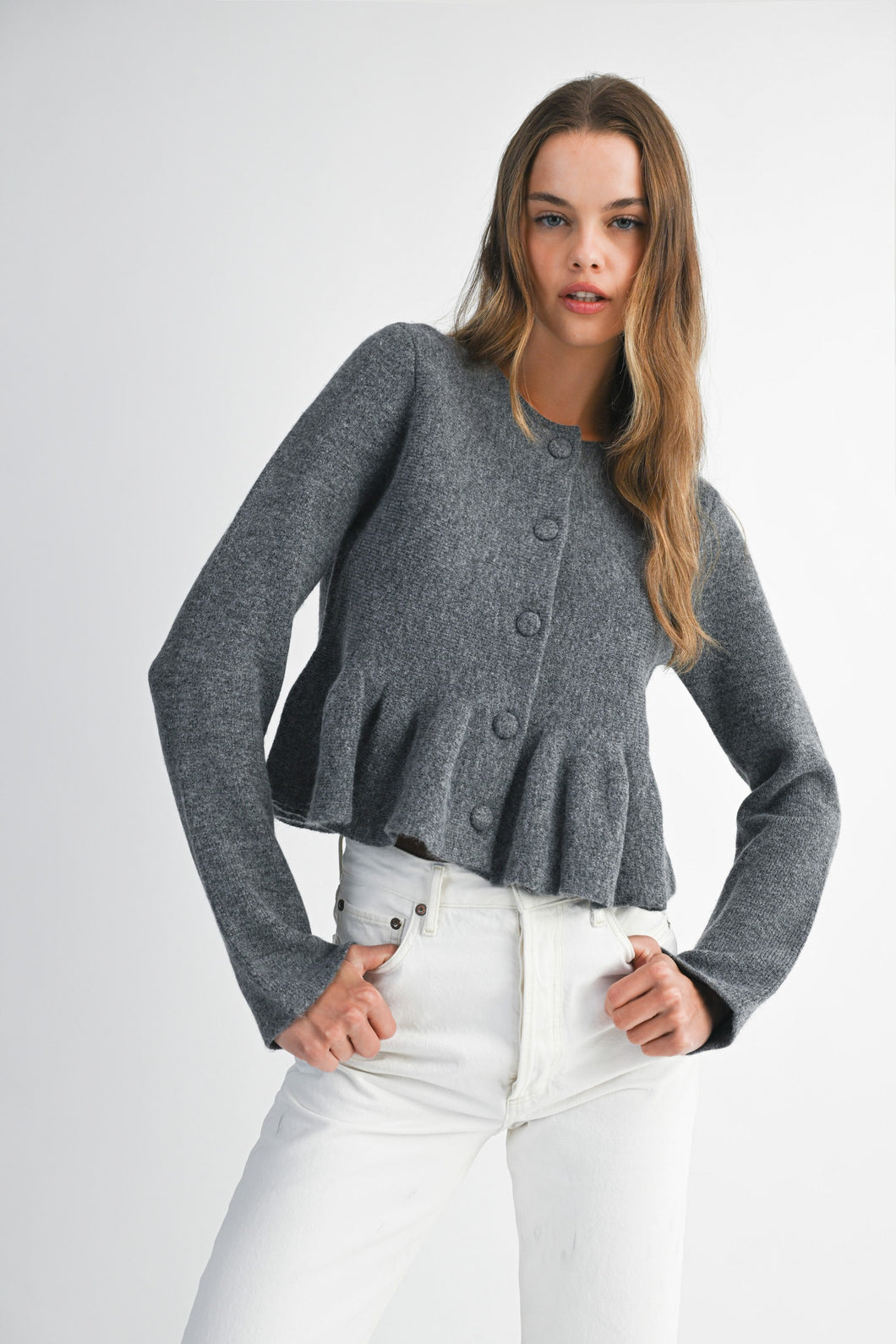 Charcoal Peplum Cardigan