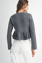 Load image into Gallery viewer, Charcoal Peplum Cardigan
