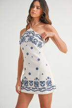 Load image into Gallery viewer, Embroidered Halter Mini Dress (White)
