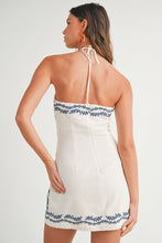 Load image into Gallery viewer, Embroidered Halter Mini Dress (White)
