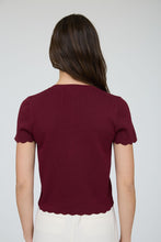 Load image into Gallery viewer, Scalloped Knit Short Sleeve Button Down (Wine)
