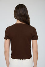 Load image into Gallery viewer, Scalloped Knit Short Sleeve Button Down (Chocolate)
