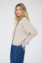 Load image into Gallery viewer, Striped Cardigan (Taupe + Blue)
