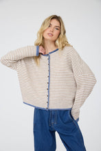 Load image into Gallery viewer, Striped Cardigan (Taupe + Blue)
