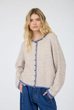 Load image into Gallery viewer, Striped Cardigan (Taupe + Blue)
