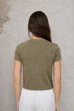Load image into Gallery viewer, Scalloped Knit Short Sleeve Button Down (Olive)
