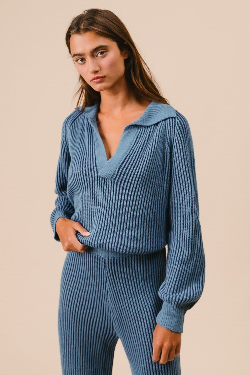 Blue Ribbed Sweater Set (Sweater)