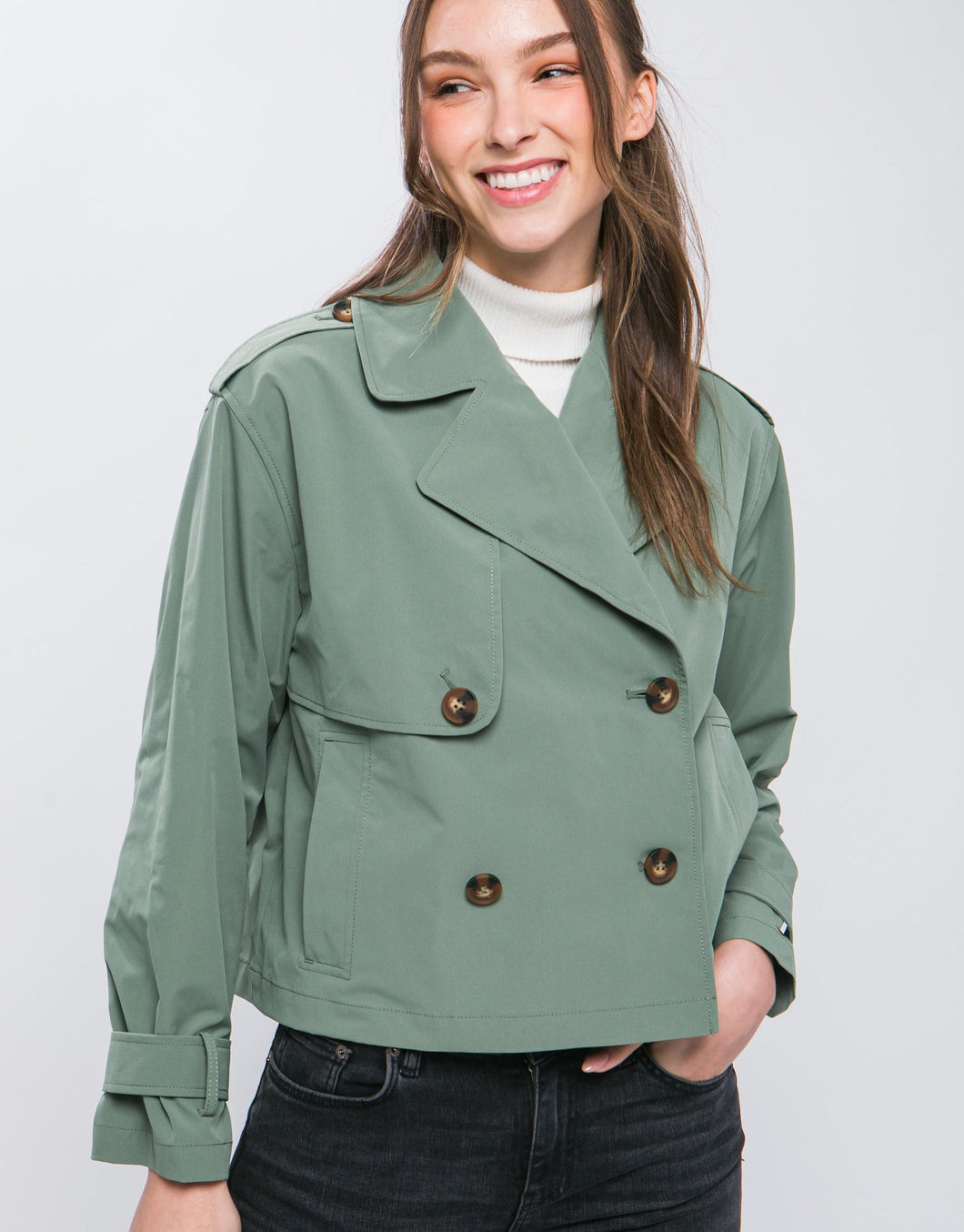 Sage Mini Trench Coat