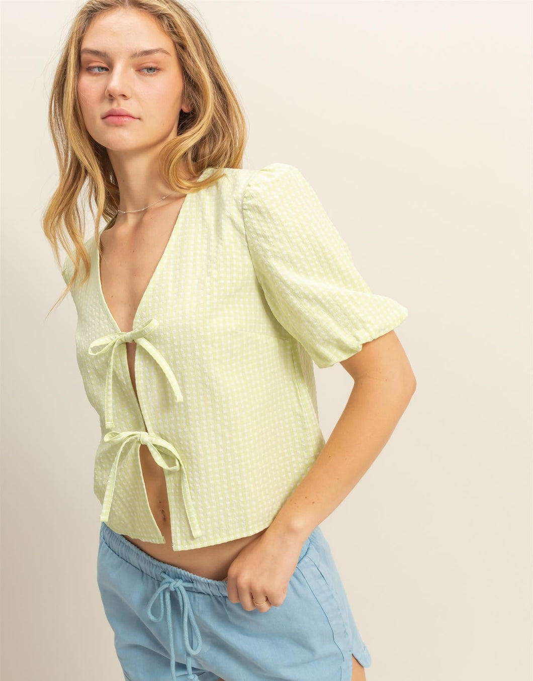 Rosie Gingham Blouse (Lime)