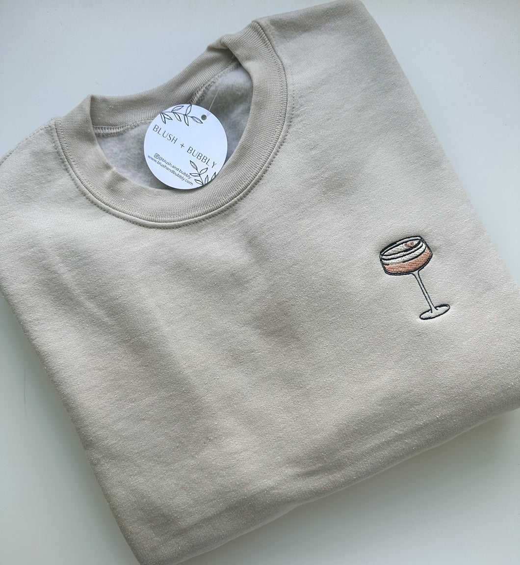 Espresso Martini Embroidered Sweatshirt (Tan)