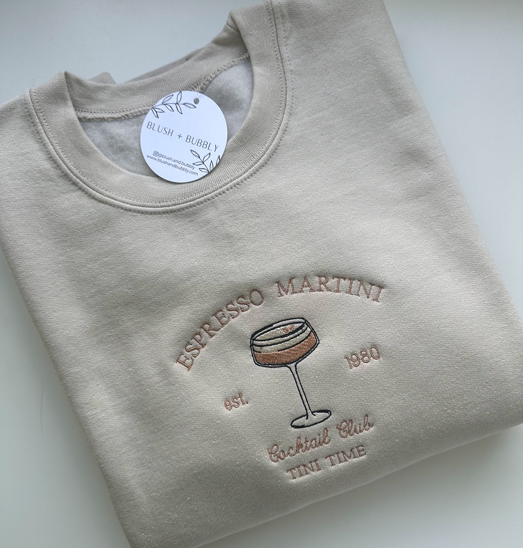 Espresso Martini Cocktail Club Embroidered Sweatshirt (Tan)