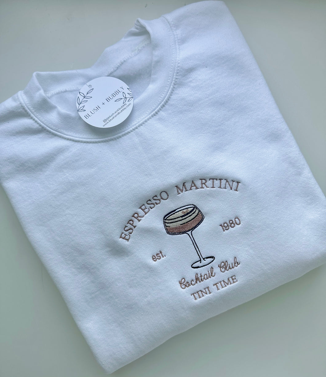 Espresso Martini Cocktail Club Embroidered Sweatshirt (White)