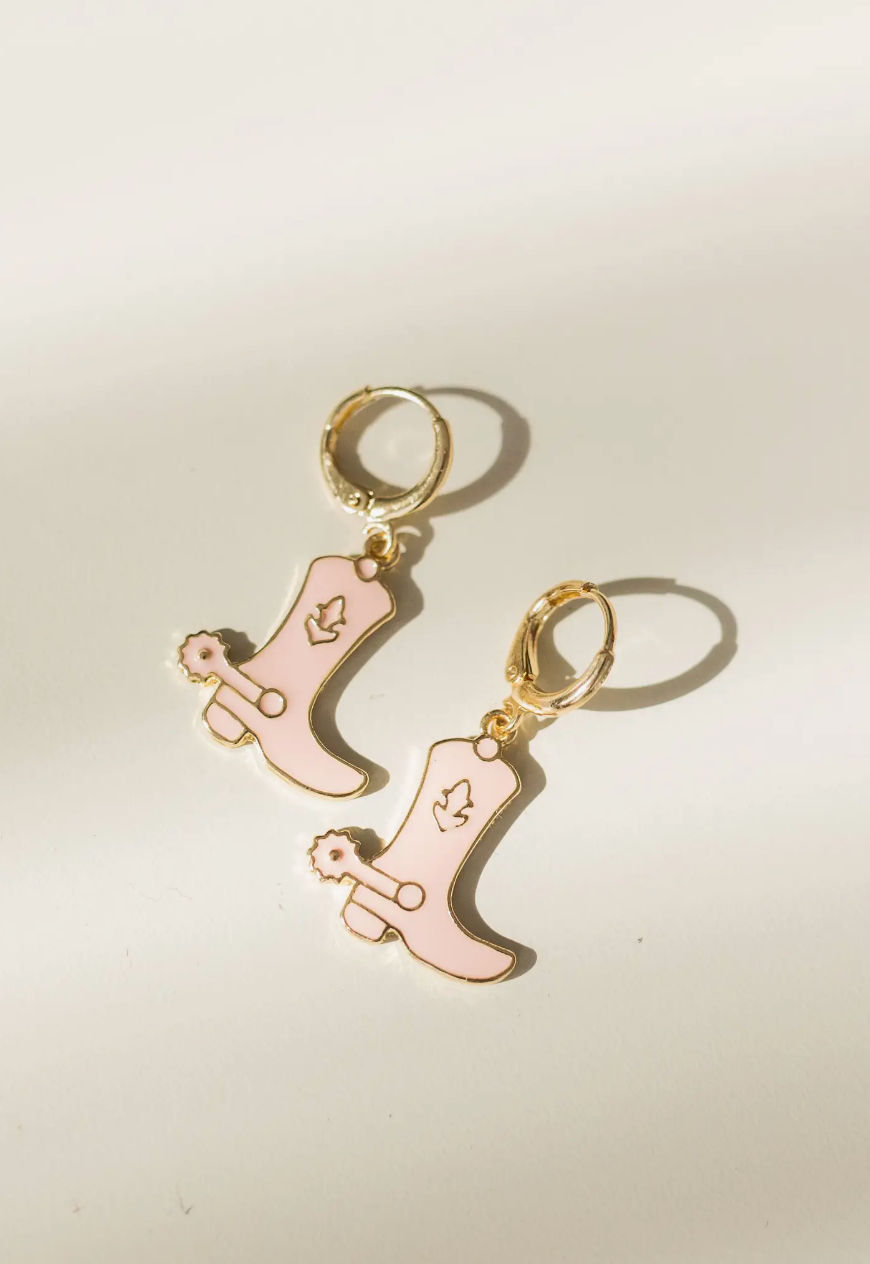 Pink and Gold Cowboy Boot Earrings