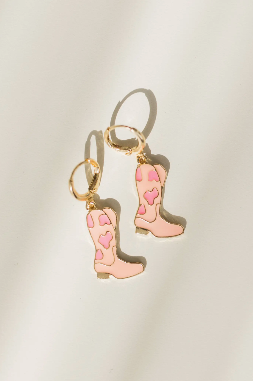 Two-Tone Pink Cowboy Boot Earrings